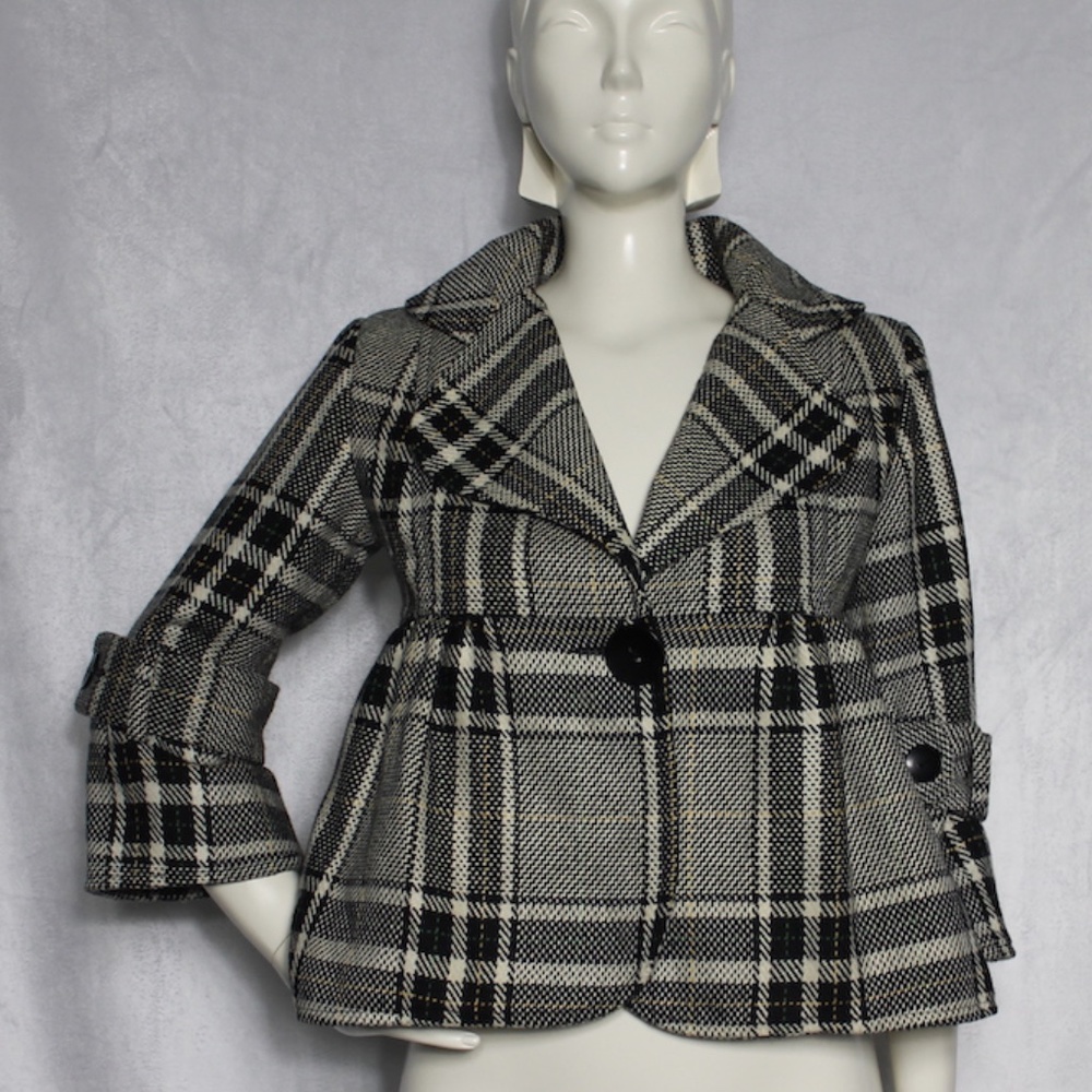 La Classe Couture Plaid Flared Jacket
